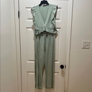 Sage Green Sleeveless Crop Set